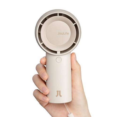 JISULIFE Turbohandfläkt, batteridriven, 16 timmars batteritid, 4 000 mAh, bärbar minifläkt, USB-uppladdningsbar, 5 hastigheter, för resor/utomhus/hemma/kontor, brun