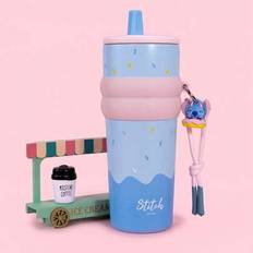 MINISO Stitch Gourmet Party Series Donut dubbla sugrör isolerad kylmugg i stål 800 ml - Blå (800ml)