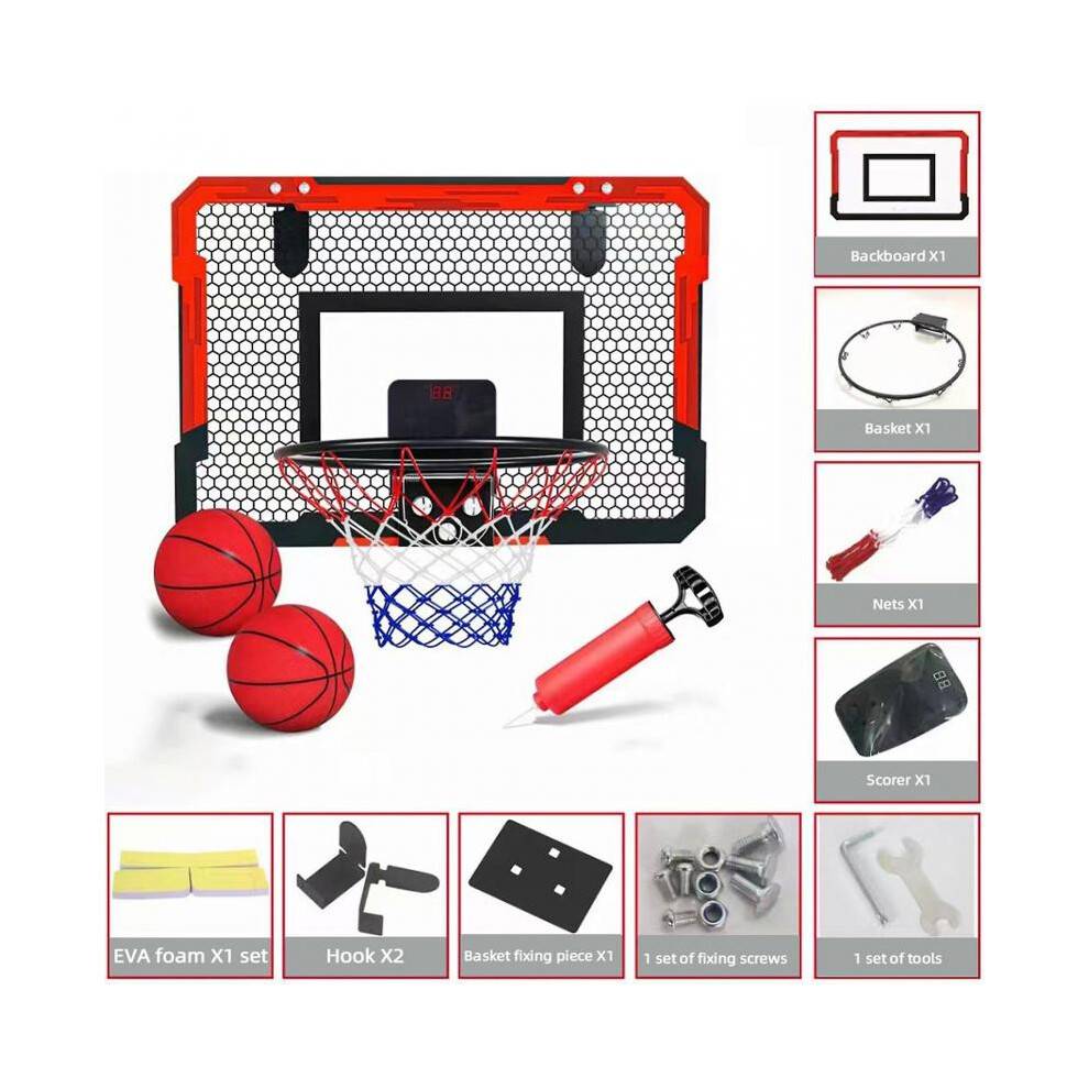 (Red) Foldable Indoor Hanging Basketballs Hoop Portable Lightweight Board Hoop for Kids Home Room