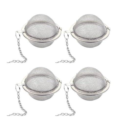 Teboll i rostfritt stål, tebollar, tesil boll, tekula med kedja, te-kulfilter, tesil med kedjekrok, tefilter med kedja, tefilter med kedja, tebryggare, 4 st