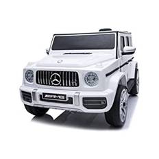 Barn elektrisk bil Mercedes G63 AMG barnbil elektrisk med fjärrkontroll – elbil för barn – lädersits och Eva däck (vit)