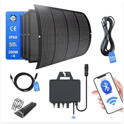 RC 800W Balkonkraftwerk Set mit Halterung, 200W flexible Solarpanels – 800W mit WIFI-Wechselrichter, komplett steckdose Photovoltaik-System