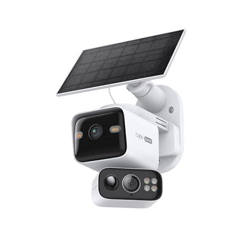 Tapo Outdoor Security Camera, Solar Powered, No Wiring Required, Dual Lens (2-Direction Simultaneous Shooting), 2K 3MP, Pan-Tilt 360°, AI Detection, F