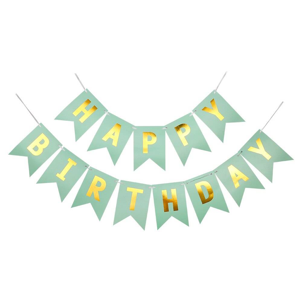 Flerfärgad grattis på födelsedagen bunting banderoll baby shower tapet vimplar svart guld vuxen party girlander streamers flaggor jl0061 - Grönt guld / L