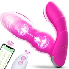 SuperLove Thrusting Wearable Panty Vibrator with App & Remote Control Pink - rosa