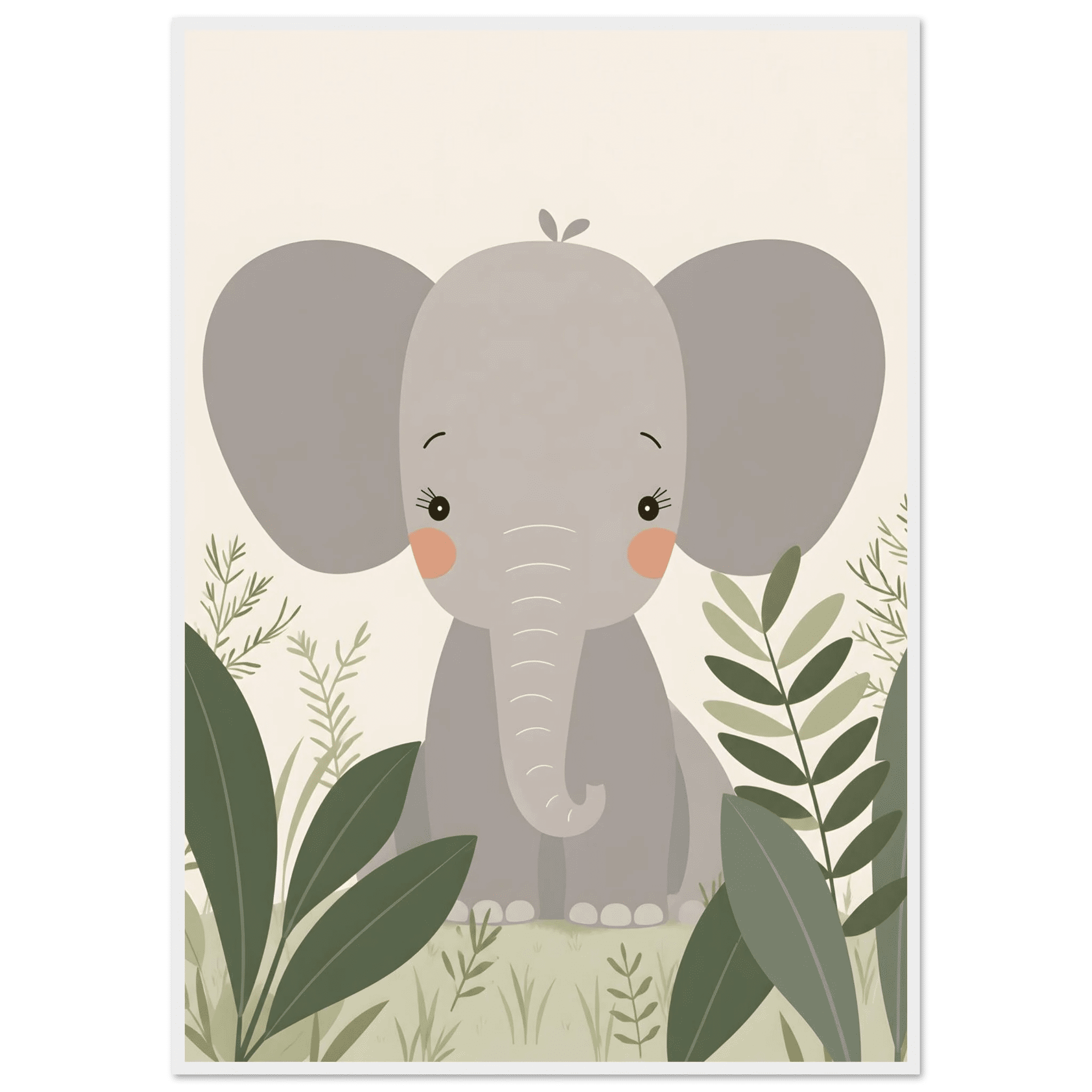 Elefant i djungeln poster-70x100 cm / 28x40″ / Med ram / Vit
