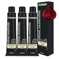 FemMas Pure et Mix, röd 3x, professionell färgkräm med arganolja, keratin och ceramider, permanent färg eller toning, livfulla och hållbara resultat, 100 ml