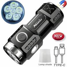 6x LED-ficklampa med hög ljusstyrka, liten Palm-ficklampa, USB-uppladdningsbar, bärbar, magnetisk ficklampa, utomhus, vandring, camping, hem, arbete, - Svart (X86-Grå,X86-Grå-COB)