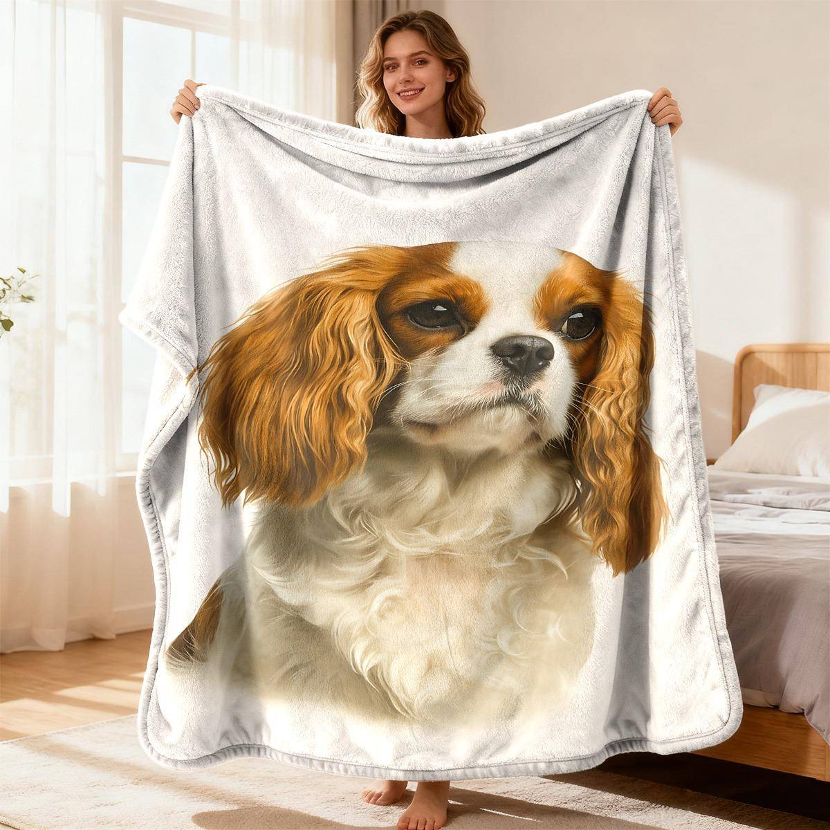 Mjuk Flanellduk med Bedårande Cavalier King Charles Spaniel-Tryck Ultramjuk Mysig Pläd för Soffa Värmande Fleecefilt för Alla Årstider