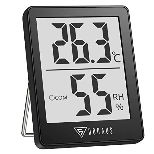 DOQAUS Rumstermometer Hygrometer Digital, Inomhustermometer Luftfuktighets Indikator, Exakt Temperatur Luftfuktighetsmätare för Hemmet, Kontoret, Växthuset, Mini Hygrometer (Svart)