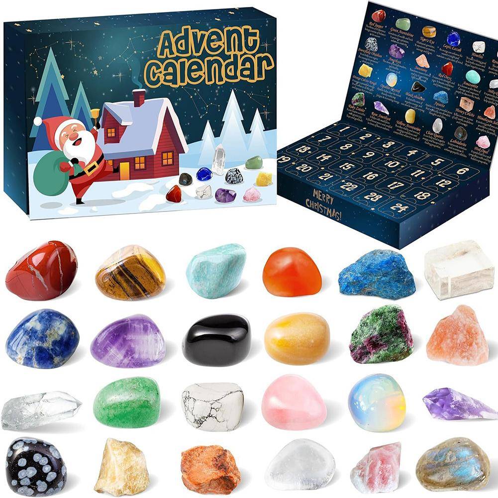 2025 Ädelstensadventskalender Naturliga Kristaller och Ädelstenar 24 Dagar Stensamling Jul Nedräkningskalender Gåva för Pojkar Flickor cm