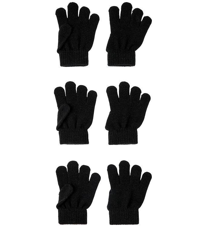 Name It Handskar - Stickad - 3-pack - NknMagic - Svart - Name It - 5-7 år (110-122) - Handskar