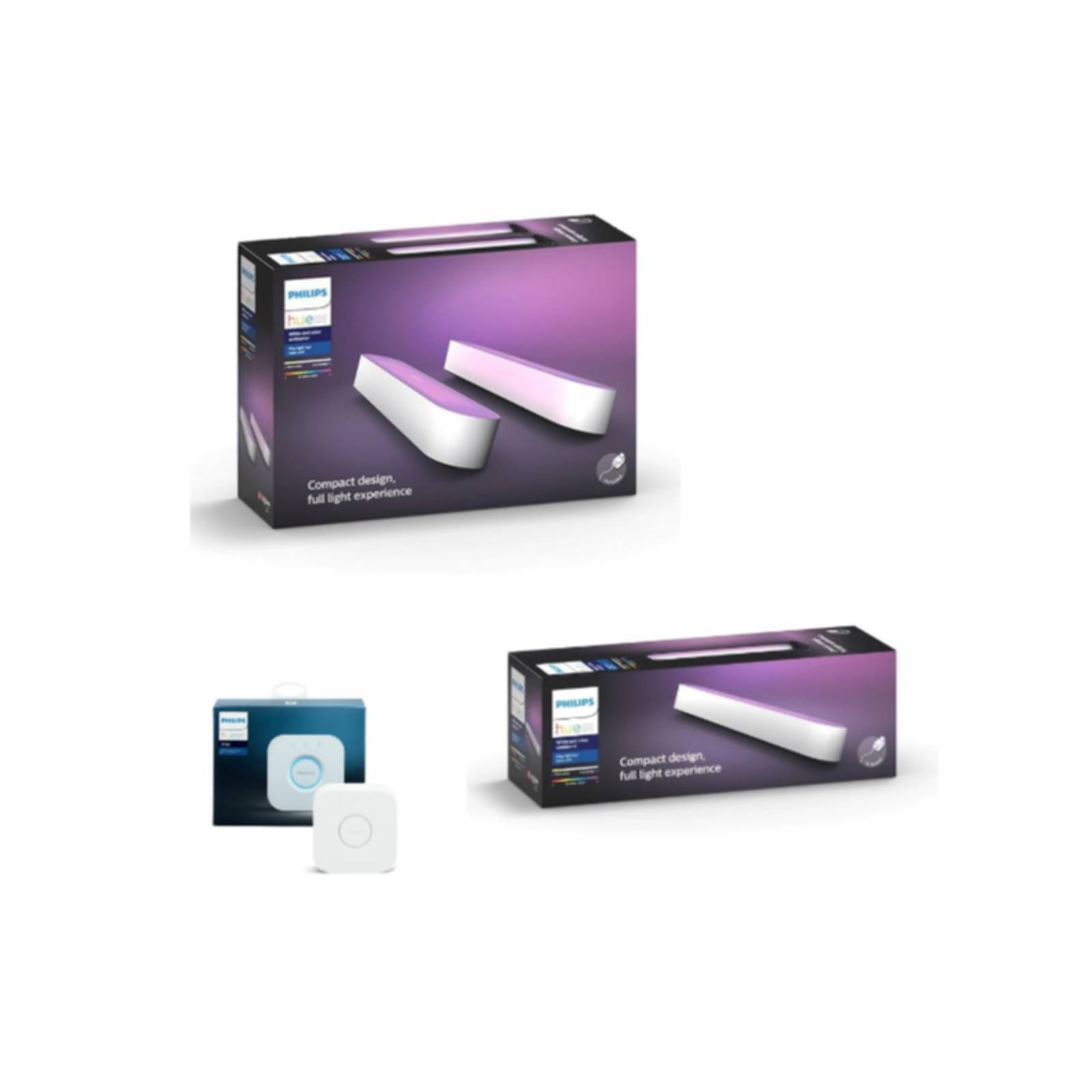 Philips Hue - Play Light Bar 2-Pack White & Light Bar Single Pack & Hue Bridge - Bundle - Fri fragt og klar til levering - Prismatch