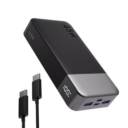 NOBIS 20000mAh Power Bank, 45W Portabel Laddare Snabbladdning, PD3.0 Batteripack QC4.0, Batteribank med Digital Display för iPhone Samsung Android Laptop etc (Svart)