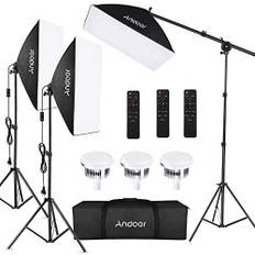 Andoer Fotografie Licht Kit Softbox-Beleuchtungsset 3 Packung, mit 85 W 2800K-5700K zweifarbige dimmbare LED Lampen, Fernbedienungen und Lampenständer für Video Aufnahmen Porträtlfotografie usw