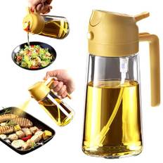 TrendPlain Oljesprayflaska för Airfryer 470ml, 2-i-1 Oliedispenser, Oljespray för Kök, Sallad och Vinäger, BPA-fri Kökstillbehör - Gul