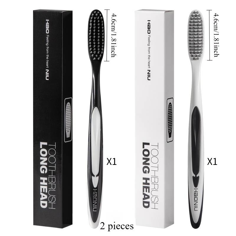 2pcs Soft Bristle Long-handle Toothbrushes, For Home, Camping, Travel, Soft Bristle Material, , Teeth Cleaning