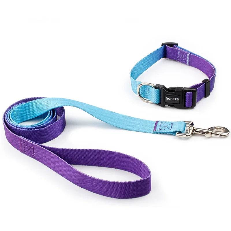 Adjustable Nylon Dog Collar & Leash Set - For Small to Large Dogs - Light Blue Set / L 32KG-41KG (L 32KG-41KG)