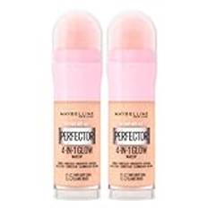 Maybelline New York Instant Age Perfector Glow 4in1 korrigerare BB-kräm, primer, färg 0,5 rättvist ljus cool med applikationssvamp, 2 x 20 ml flaskor