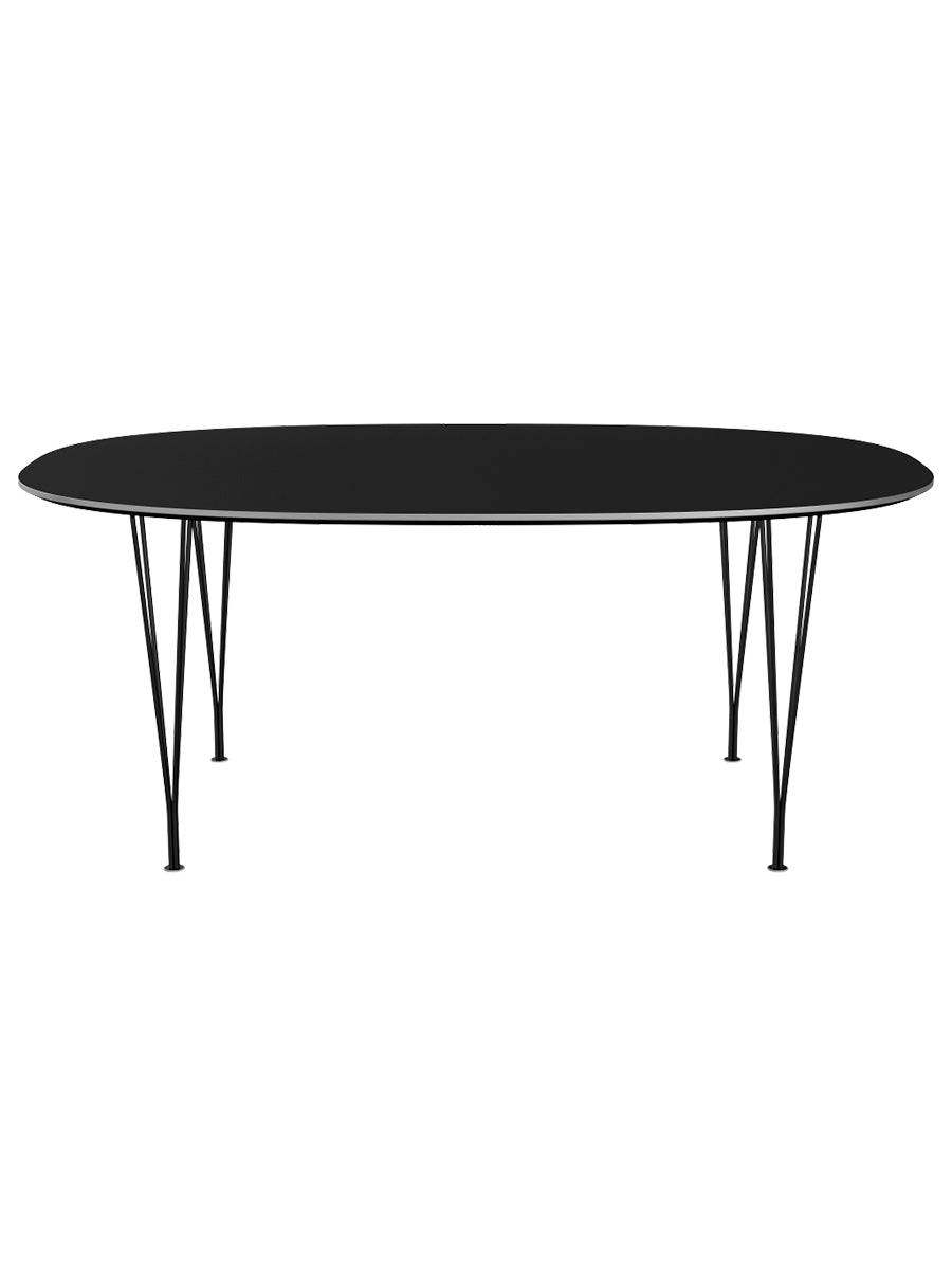 Piet Hein B613 Superellipse spisebord, 180 x 120 cm fra Fritz Hansen Sort laminat m. alukant - Sort stel - Jacobsen Plus