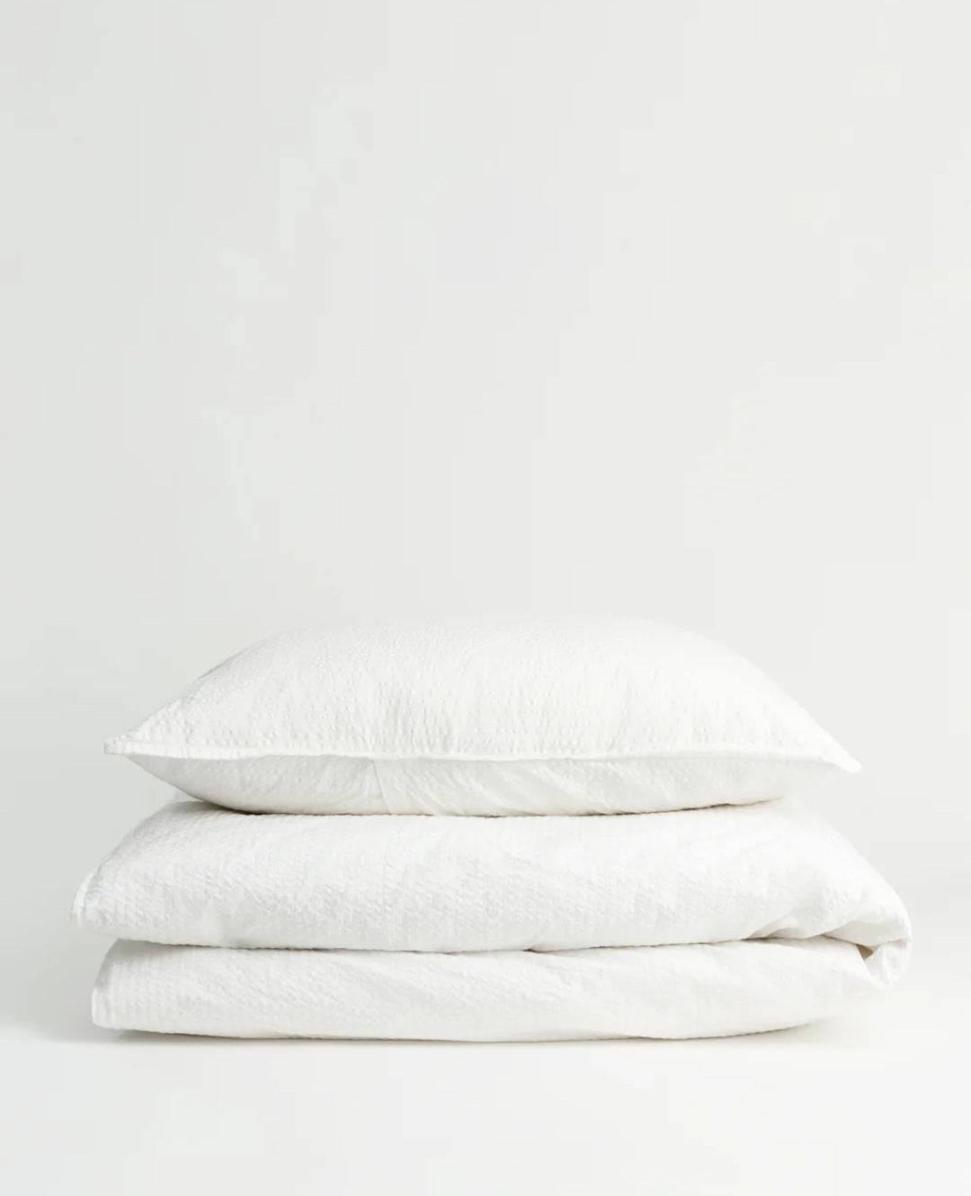 aiayu - Duvet Set Seersucker + Pillow Case, White, 140x200 cm.