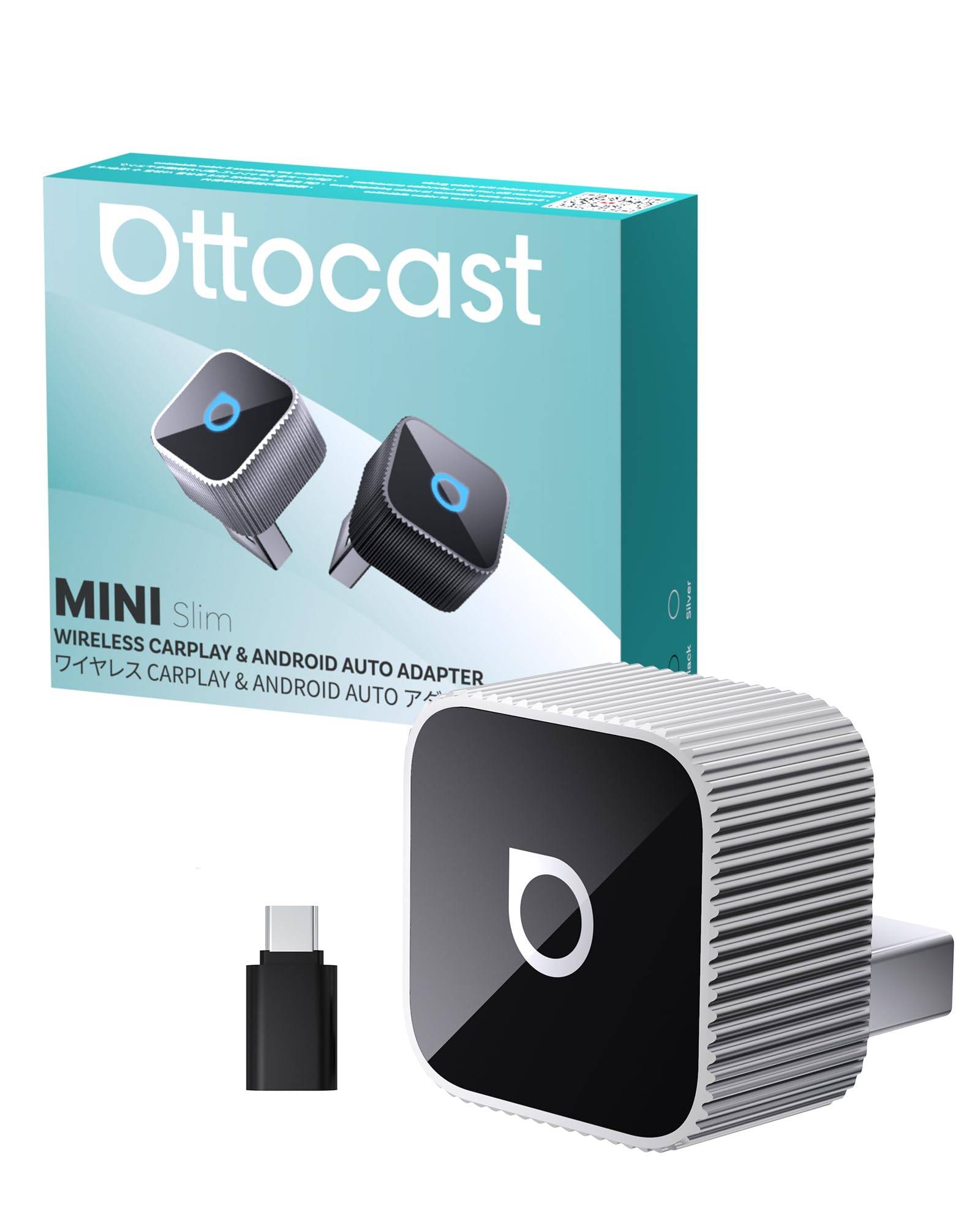 Official Ottocast mini slim CarPlay Android Auto Wireless Android CarPlay Automatic Music 5GHz Smartphone Connection Approval & Adapter, USB-A