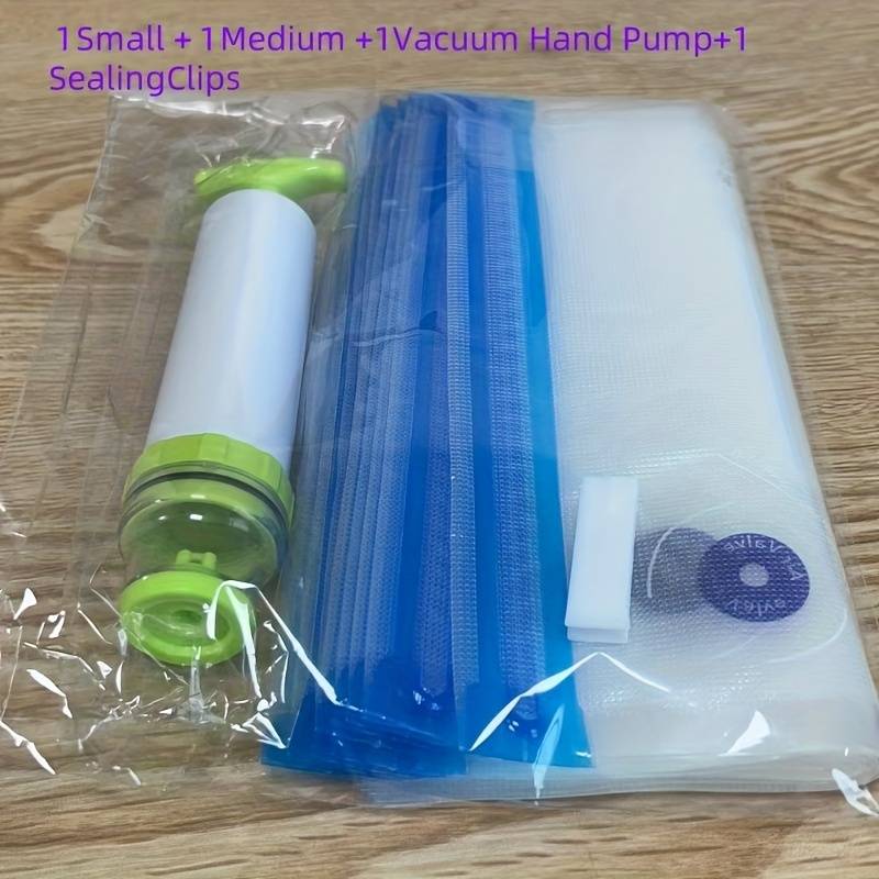 TEMU Vacuum Food Preservation Bag System, Reusable Airtight Ziplock Bags, With Hand Pump, Sealer Clips, And Manual Vacuum Zipper For Freshness, Refrigerator Organization, Kitchen Storage Supplies