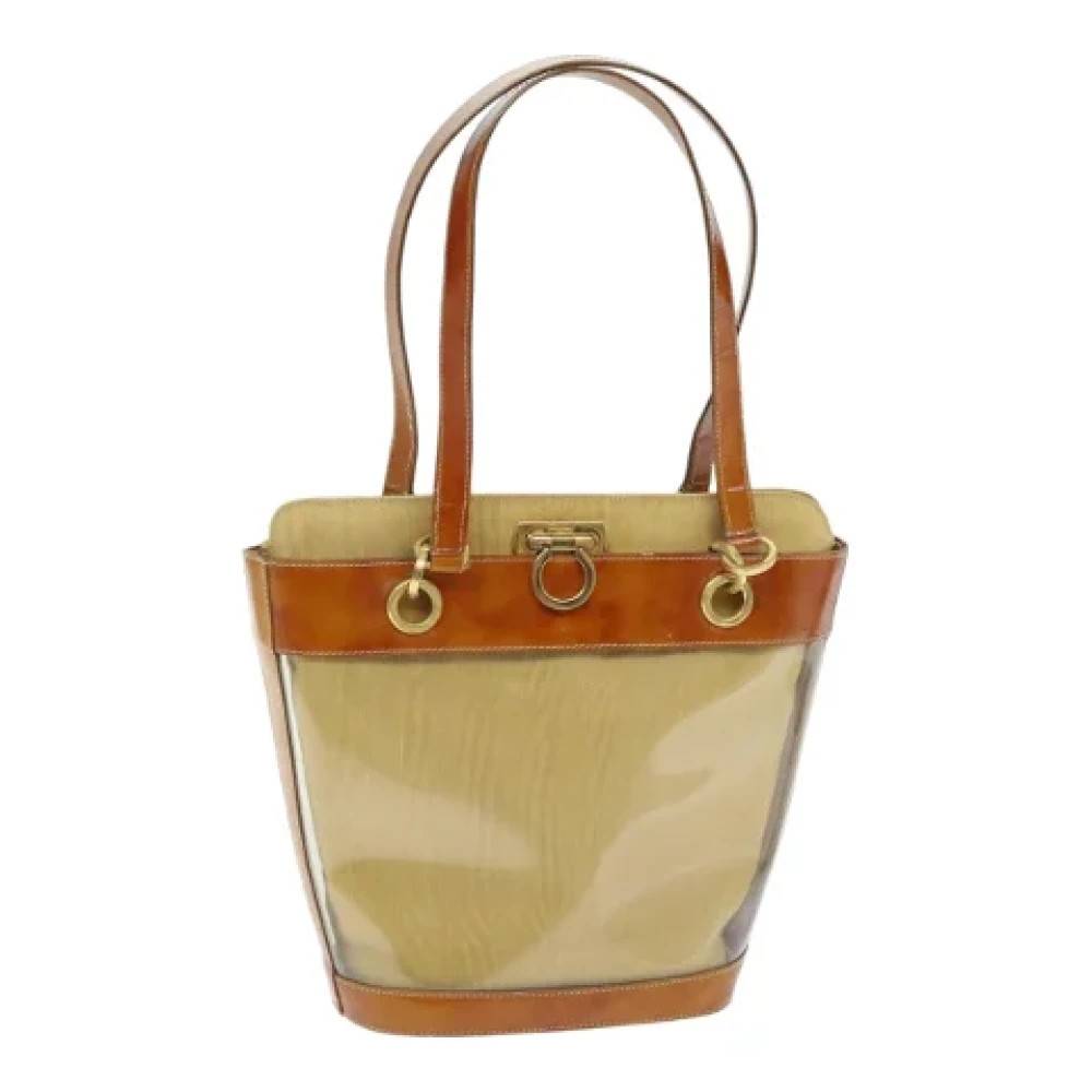Salvatore Ferragamo Pre-owned Pre-owned Vinyl skuldertasker - Vintage - Dame - Beige - ONE SIZE - Uld
