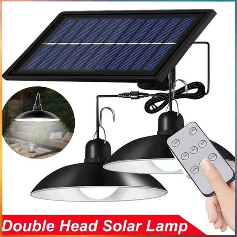 Solcellsdriven pendellampa med ett huvud, LED-lampa i retrostil, utomhus en till två dubbelhuvud fjärrkontroll inomhus- och utomhusbelysning gatubelys