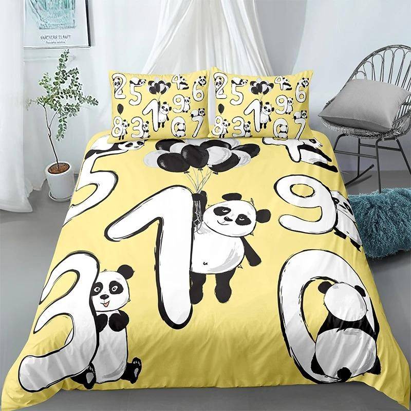 Panda Tryckt 2/3 st Sängklädesset Bambu Påslakan för Vuxen Barn Sängkläder och Örngott Täcke Överdrag Sängset king 264x228cm 3pcs