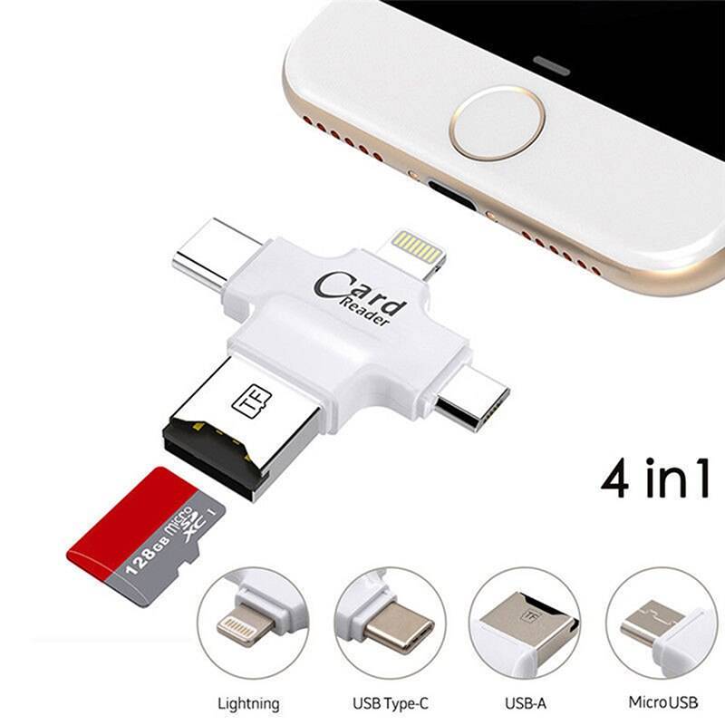 Snygg 4 i 1 micro usb typ c otg tf kortläsare för ios iphone android samsung - Svart