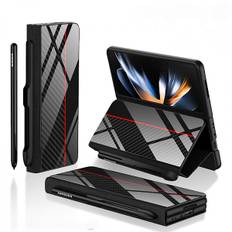 SSRGV Etui til Samsung Galaxy Z Fold 4 med S-Pen Holder Flip Plating Glas Krystal Hybrid Læder Altomfattende Cover, med Hængselbeskyttelse