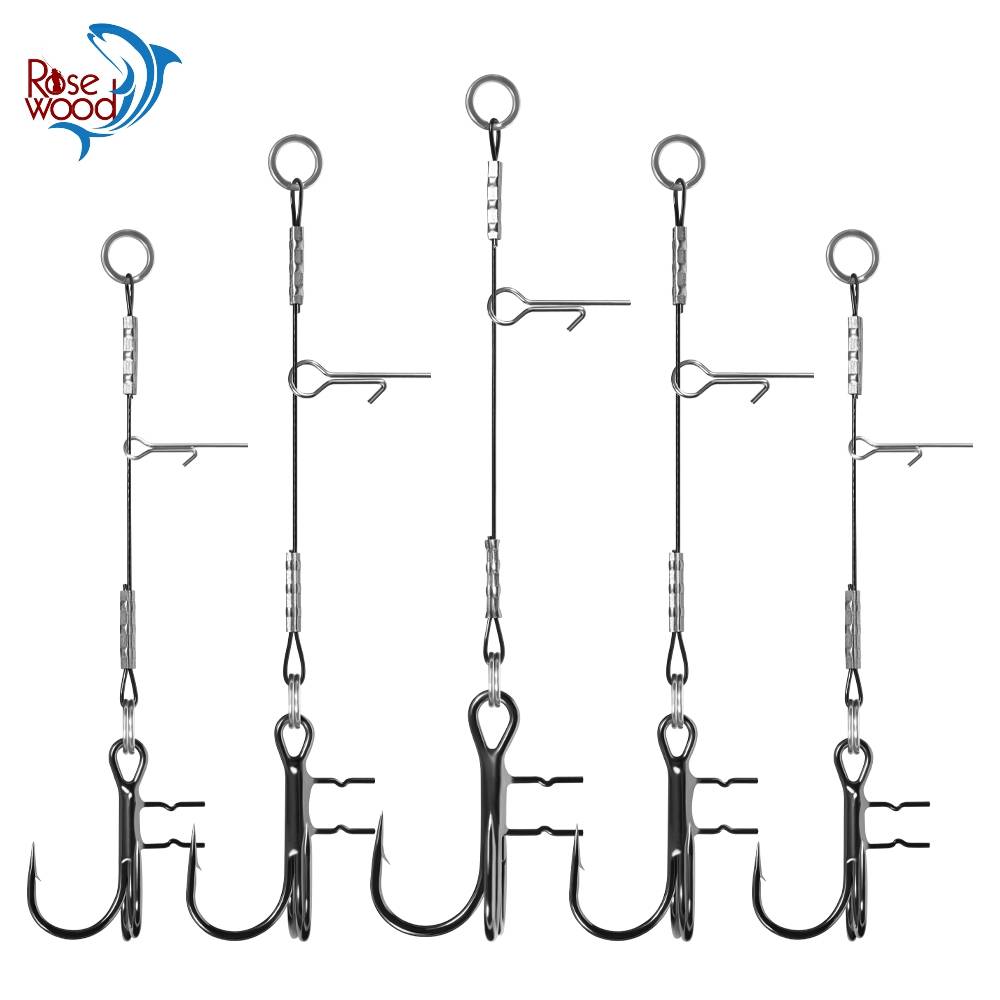 Rosewood 3pcs Strike Point Stinger Rig Pike Fishing Accessories Rubber Softbait Lure #4 #2 #1 #1/0 Wide Bend Belly Assist T-Hook