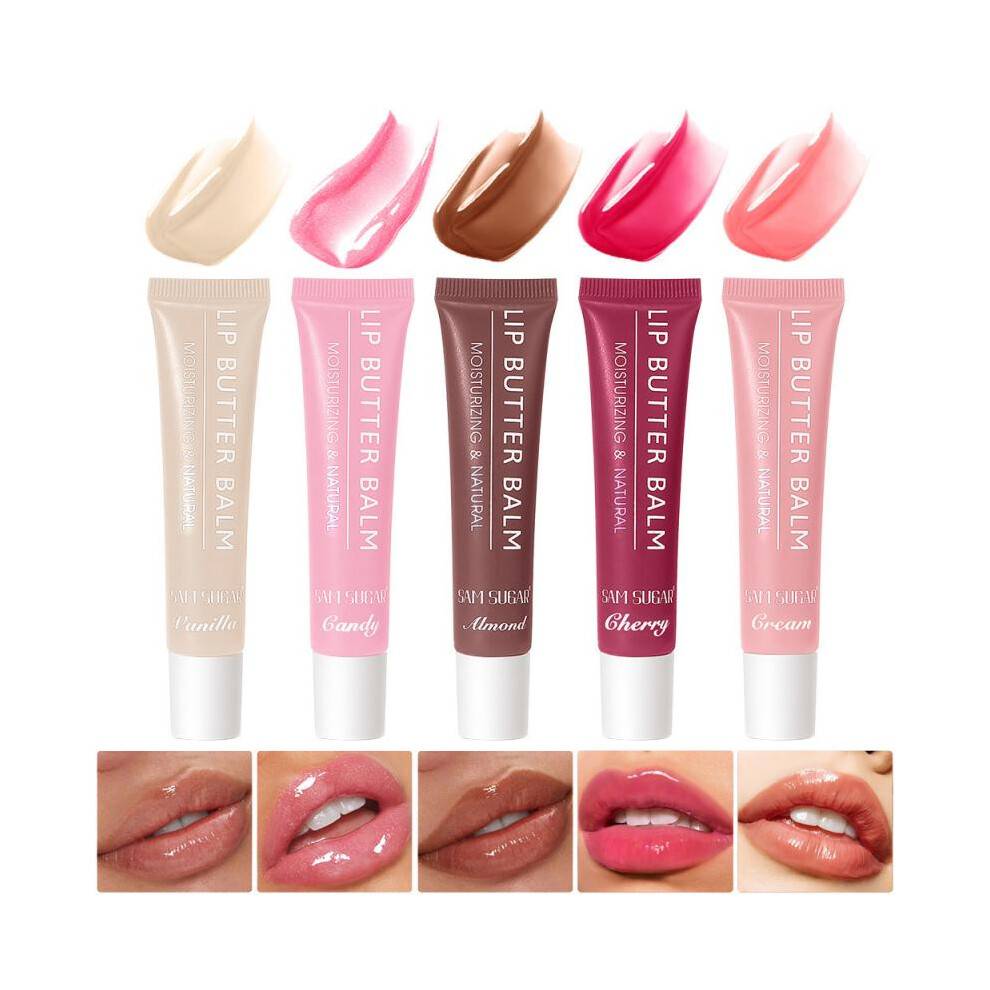 (03) 5 Colors Lip Oil Gloss, Nourishing Butter Lip Balm, Mirror Liquid Lipstick, Long-Lasting Hydration Non-Sticky Lip Gloss Makeup