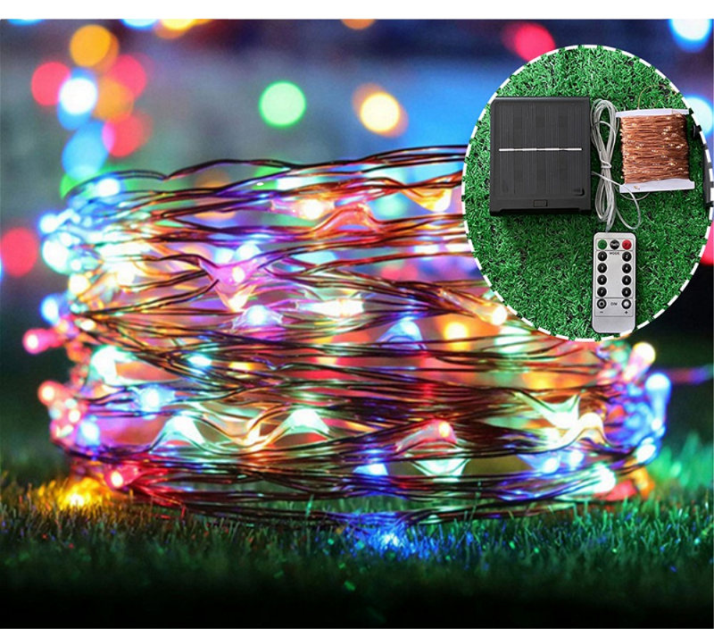 LED Lyskæde 7 Meter med Multifarvede Solcelle Lys - Wire