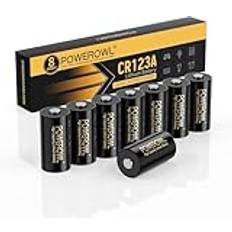 POWEROWL CR123A 3V litiumbatteri, 8 stycken 123 batterier hållbar effekt 3 volt 123 C123 CR17345 batterier