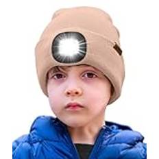 ATNKE Barn LED-upplyst mössa med ljus, uppladdningsbar USB 4 LED-löparmössa extremt ljus lampa vinter varm stickad mössa fantastiska presenter för pojkar och flickor, Hudrosa, one size