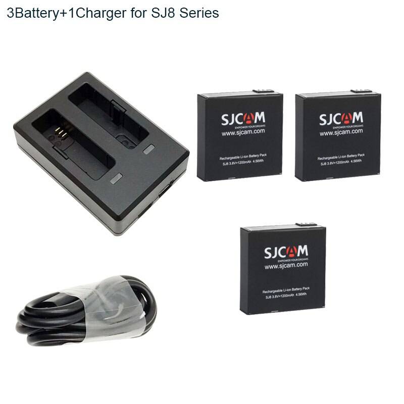 Sjcam sj8 pro batteri 1200 mah li-ion tilläggsbatteri för sj8 plus / sj8 air dual slot laddare sjcam tillbehör - 3 batteriladdare