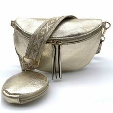 Women&#39;s Casual Waist Bag, Retro PU Fanny Pack, Outdoor Multi-Pocket Travel Chest Pack - Gold - one-size