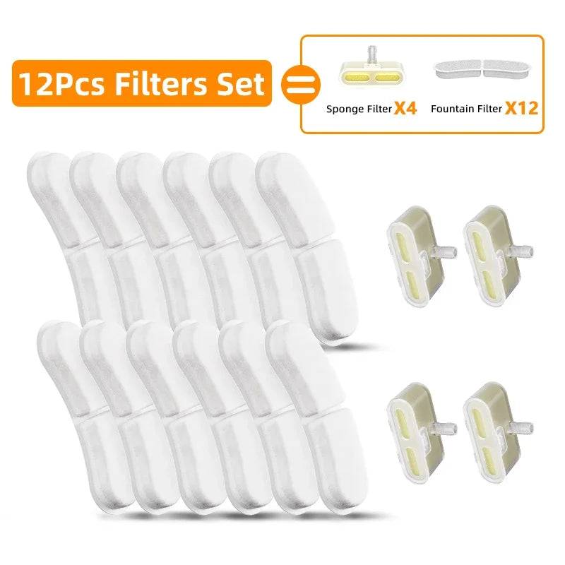 Cat Water Dispenser Replacement Filters - Carbon Sponge Filters for Wireless Pet Fountains - 12Pcs Filters Set