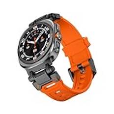 Herrklockarmband for Samsung watch7 ultra 47 mm metallhuvud i rostfritt stål+TPU-rem for Galaxy Watch 7 Ultra NO Gaps Curved End Armband(Black orange)