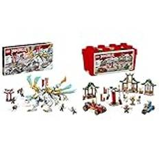 LEGO 71786 NINJAGO Zanes Eisdrache, ab 10 Jahren & 71787 NINJAGO Kreative Ninja Steinebox, Spielzeug Aufbewahrungskiste mit Ninja-Auto und Motorrad, Dojo und Minifiguren für Kinder ab 5 Jahren