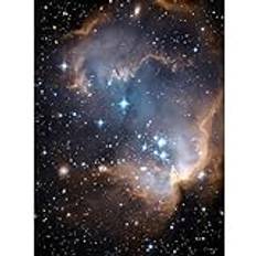 Artery8 Hubble Space Telescope Image Observations Infant Stars Small Magellanic Cloud Galaxy Bright Blue Glowing Star Cluster NGC 602 Nebula Dust Pillars Art Print Canvas Premium Wall Decor Poster