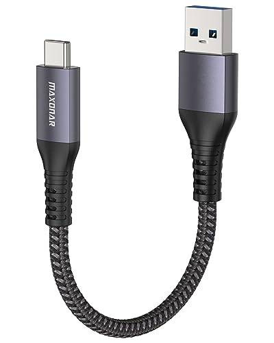 Maxonar USB C Cable Card 20cm/0.2M 1Pack [10Gbps Data] USB3.2 Gen2 Type C Android Auto Cable QC3.0 3.1A USB A to C Fast Charger for Samsung Note20 Galaxy S23/S22 Z Flip5 Pixel 8 Pro OnePlus 11 Grey