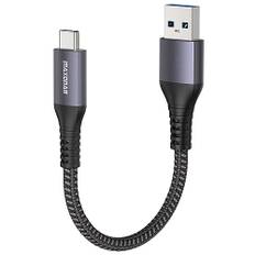 Maxonar USB C kabel kort 20cm/0,2M 1Pack [10Gbps Data] USB3.2 Gen2 Typ C Android Auto kabel QC3.0 3.1A USB A till C Snabbladdare för Samsung Note20 Galaxy S23/S22 Z Flip5 Pixel 8 Pro OnePlus 11 grå