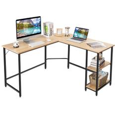 L-formet skrivebord hjemmekontor skrivebord med 2 hylder 138 x 60 x 75 cm natur