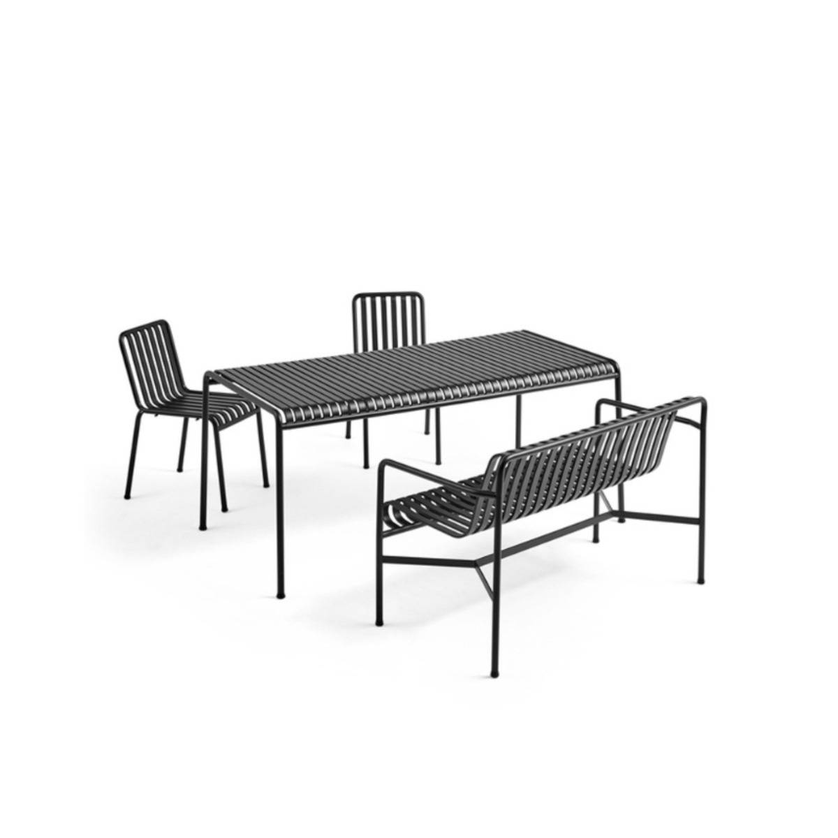 HAY Palissade Sæt Table L170 x 2 Palissade Chair x 1 Dining Bench Armrest - Olive