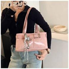 Vintage Y2K-stil kvinnors axelväska med bältesspänne liten handväska Satchel-väska - Rosa