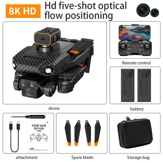 Ny P8 Pro Drone Hinder Undvikande 4K ESC Dual HD-kamera Wifi Fpv Borstlös Motor Vikbar Quadcopter Presenter Leksaker barn Carbon8KBag2B