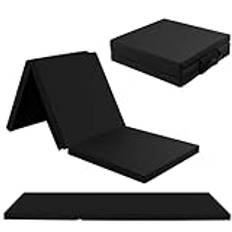 KOMFOTTEU Vikbar gymnastikmatta, tjocklek 3,8 cm, fitnessmatta, EPE pärlbomull stoppning, tjock gymmatta, utvikt storlek 180 x 60 cm (L x B) (svart)